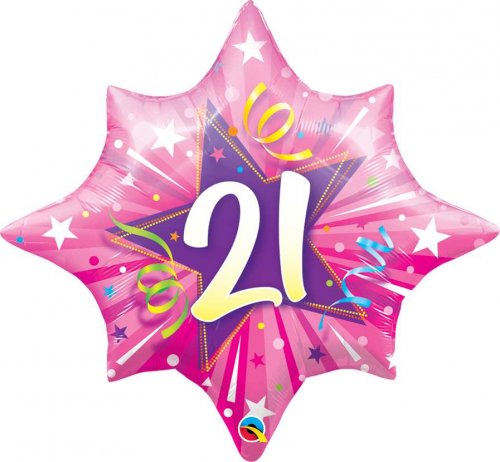 Shining Star Bright Hot Pink 21st Super Shape Mylar Balloon