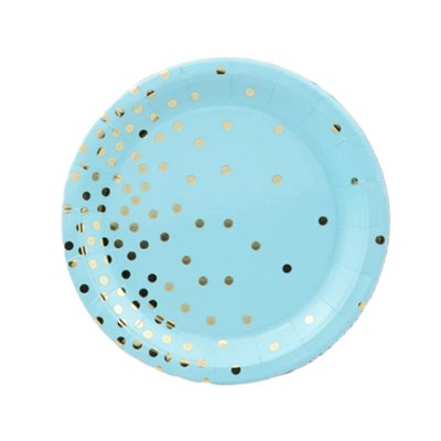 Light Blue and Gold Polka Dots 9inches Lunch Paper Plate 10pcs Singapore