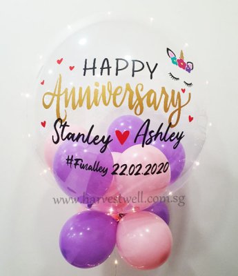 Customised Happy Anniversary Unicorn Bubble Balloon Singapore
