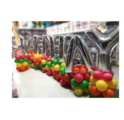 Silver Colorful Megaloon Alphabet Balloon Column Singapore