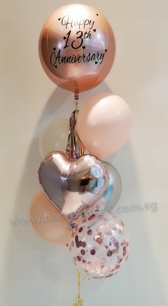 Personalised Rose Gold Orbz Balloon Bouquet Singapore