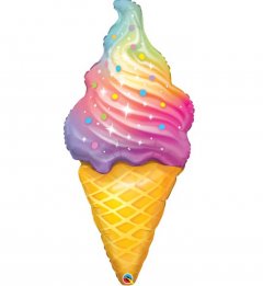 Pastel Rainbow Swirl Ice Cream Cone Super Shape Mylar Balloon
