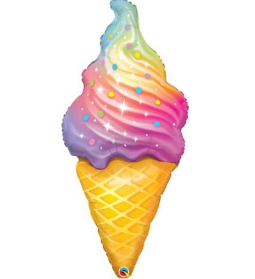 Pastel Rainbow Swirl Ice Cream Cone Super Shape Mylar Balloon Singapore