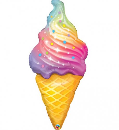 Pastel Rainbow Swirl Ice Cream Cone Super Shape Mylar Balloon