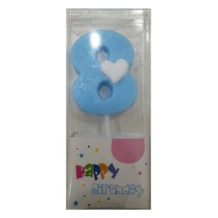 #8 Blue with White Heart Candle