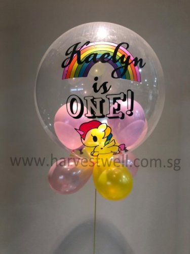 Personalised Rainbow Unicorn Theme Bubble Balloon