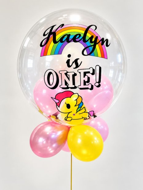 Personalised Rainbow Unicorn Theme Bubble Balloon Singapore
