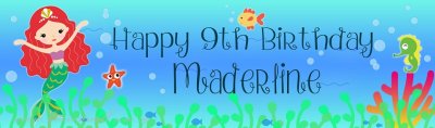 Red Hair Mermaid Birthday Customized Banner Singapore
