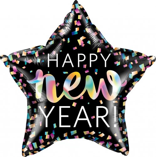 Happy New Year Iridescent Star Foil Star Mylar Balloon