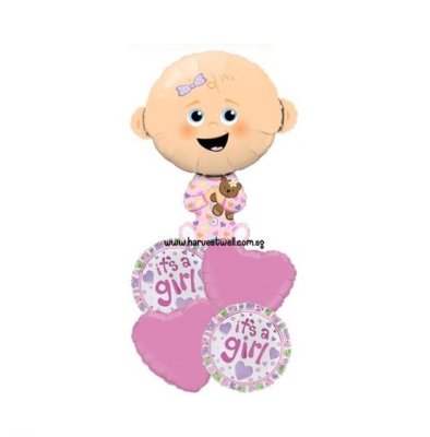 Baby Girl It's A Girl Balloon Bouquet Singapore