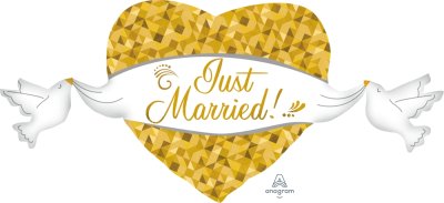 Just Married Heart & Doves Super Shape Mylar Balloon Singapore