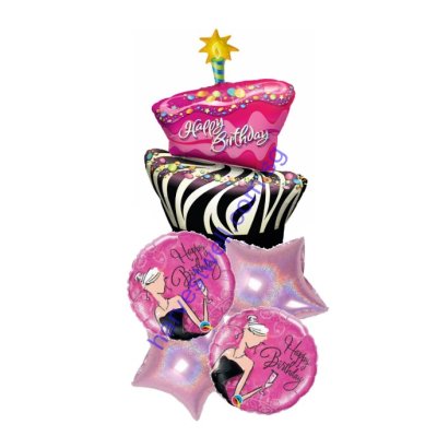 Cake & Black Dress Happy Birthday Balloon Bouquet Singapore