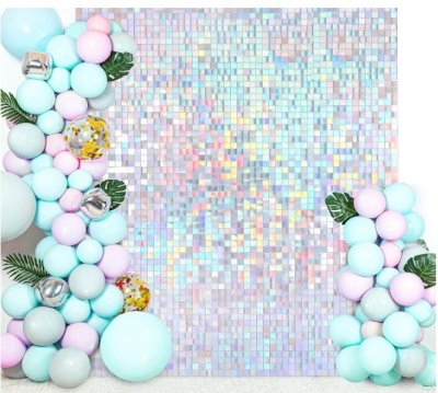 Iridescent Silver Shimmery Wall with Balloon Garland Singapore