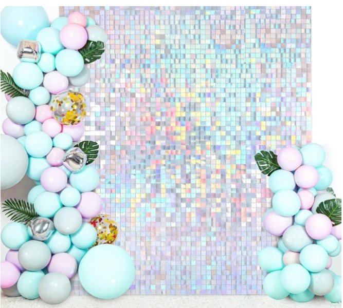 Iridescent Silver Shimmery Wall with Balloon Garland Singapore