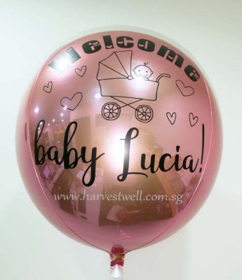 Customize Welcome Baby Light Pink ORBZ Balloon Singapore