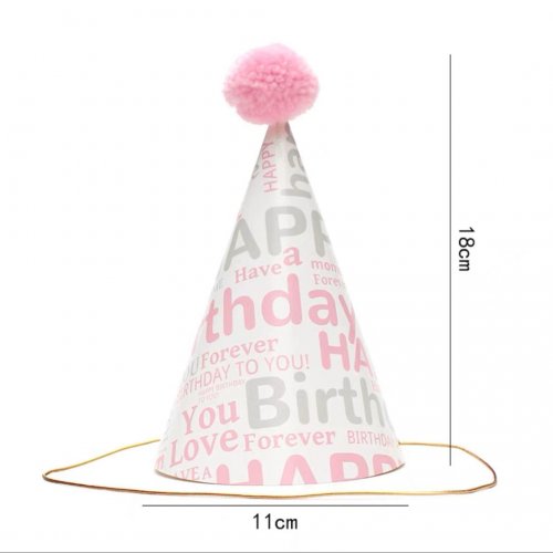 Pink Grey Font Birthday Party Cone Hat