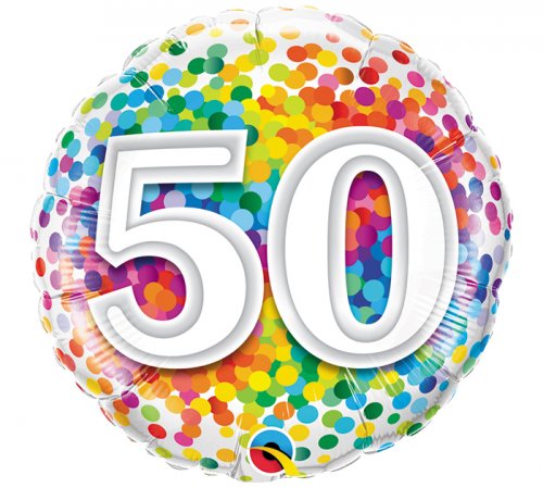 50th Birthday Rainbow Confetti Mylar Balloon