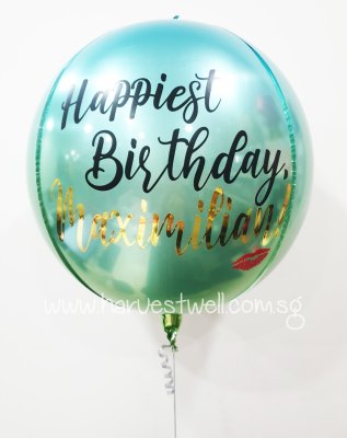 Customised Happy Birthday Kiss Ombre Blue/Green Orbz Balloon Singapore