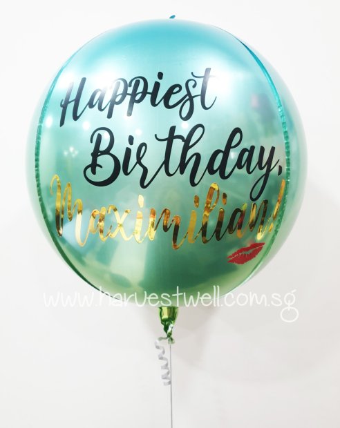 Customised Happy Birthday Kiss Ombre Blue/Green Orbz Balloon Singapore