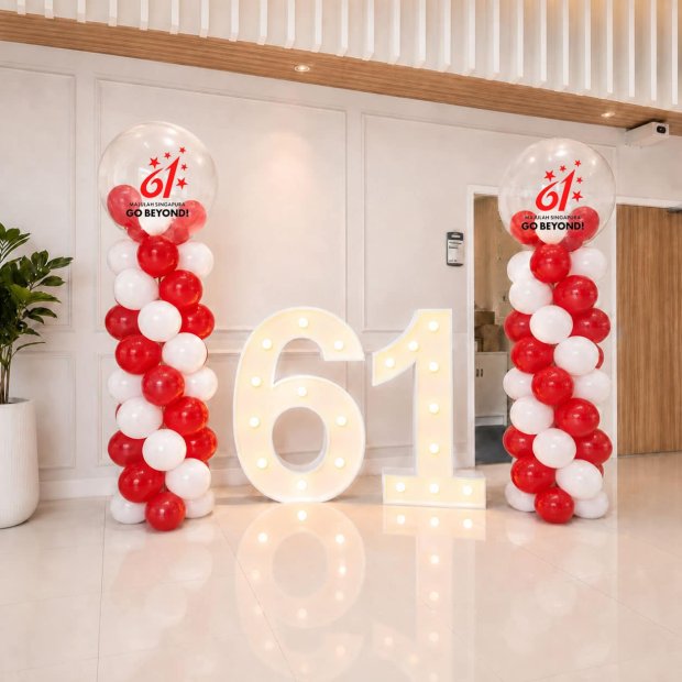 NDP SG National Day Marquee Light Custom Balloon Stand Deco Singapore