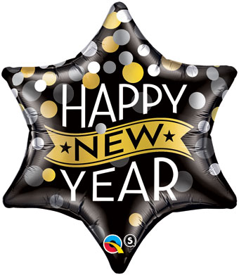 Happy New Year Confetti Dots Super Shape Mylar Balloon