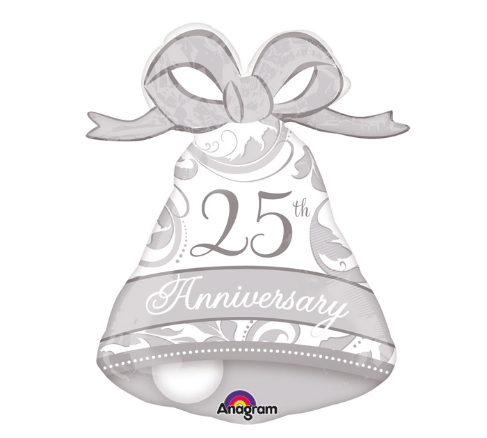 25th Anniversary Silver Bell Super Shape Mylar Balloon