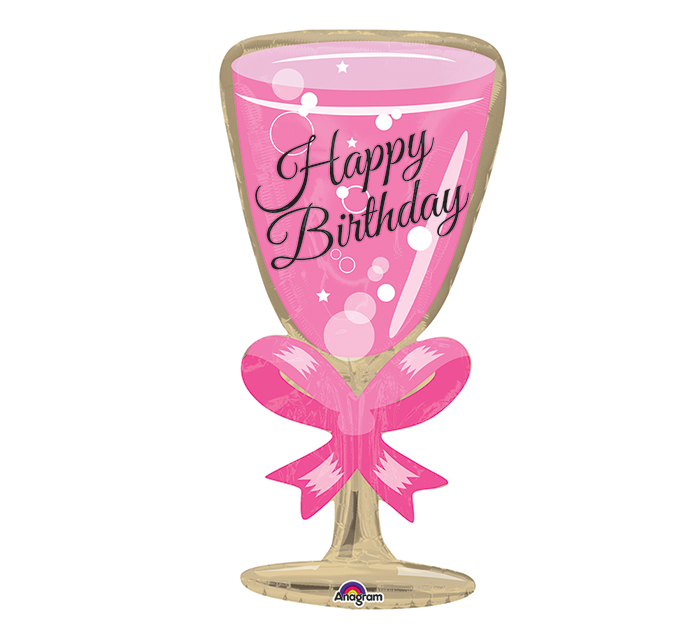 HBD Pink Glass Super Shape Mylar Balloon