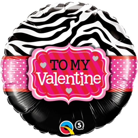 To My Valentine Zebra Stripes Mylar