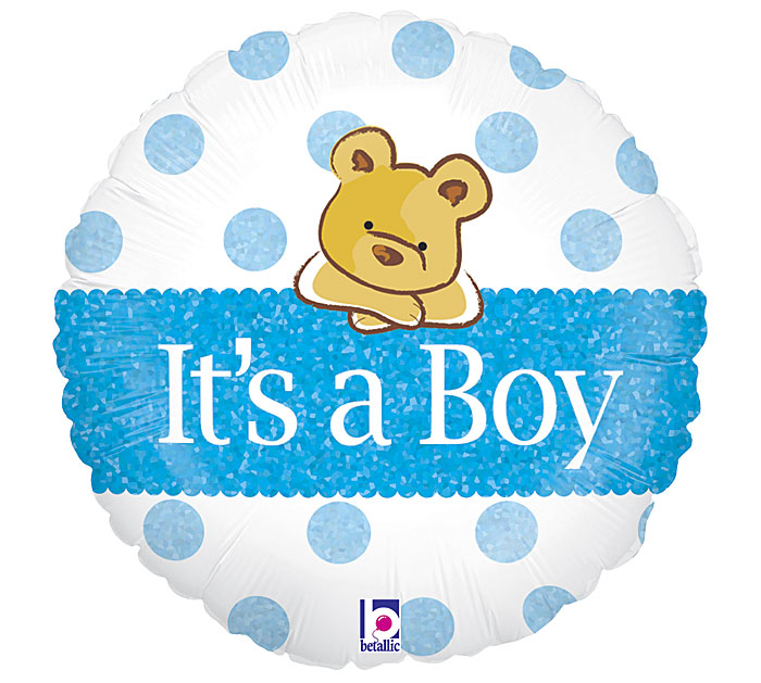 Holographic Teddy Bear It's A Boy Mylar Balloon Singapore