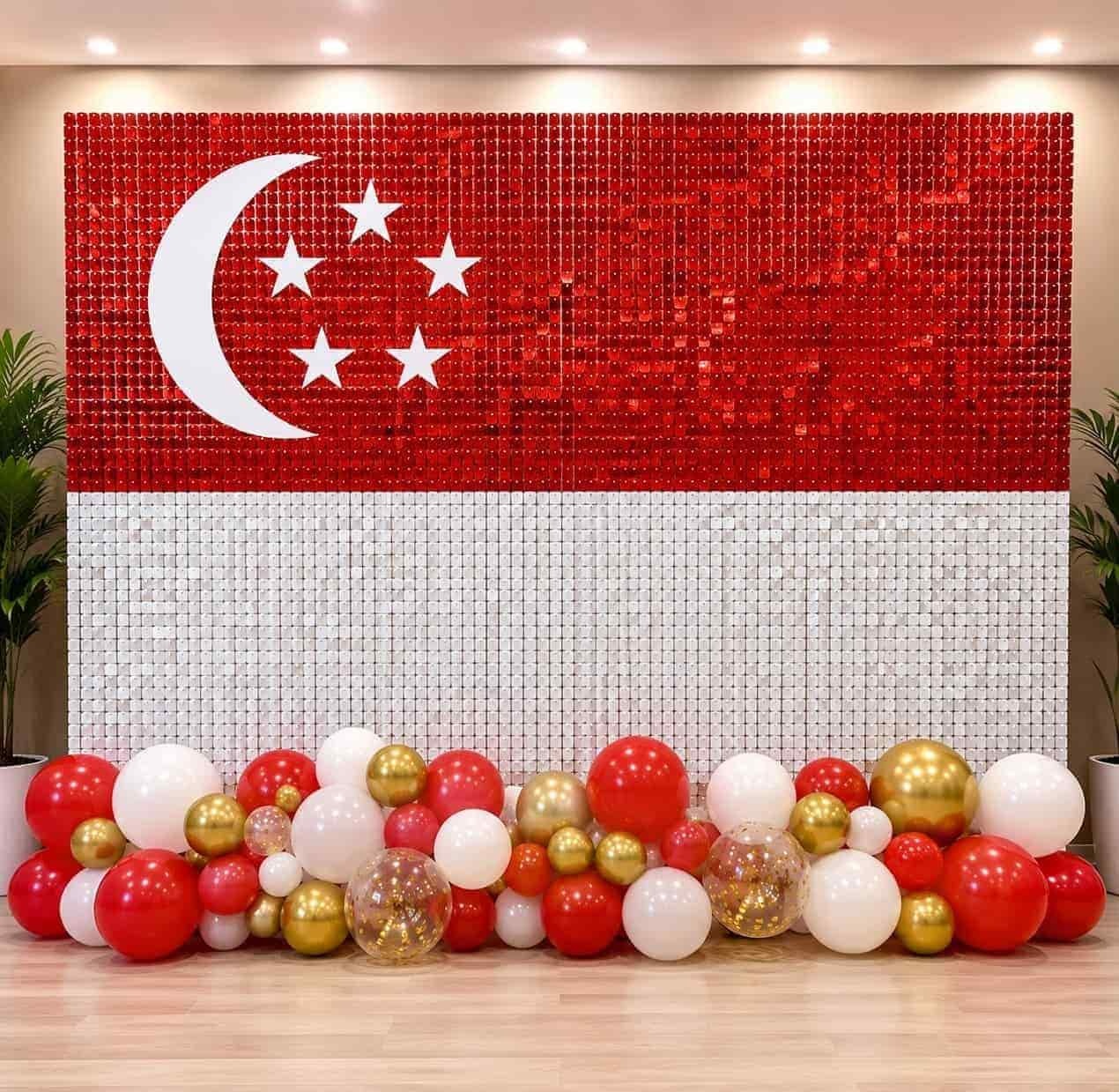 NDP Singapore Flag Shimmery Wall with Balloon Garland Singapore