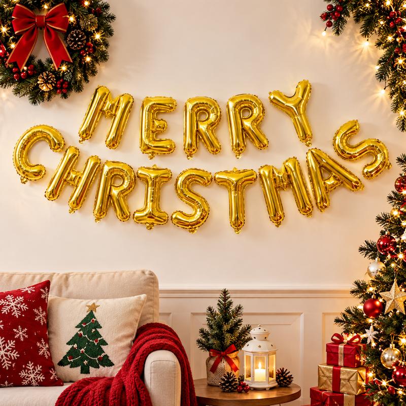 Merry Christmas Gold Mini Letter Balloon Set Singapore
