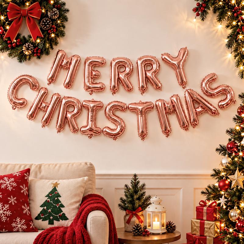 Merry Christmas Rose Gold Mini Letter Balloon Set Singapore