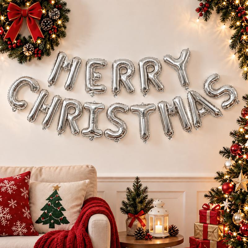Merry Christmas Silver Mini Letter Balloon Set Singapore