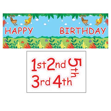 JUNGLE BUDDIES HAPPY BIRTHDAY PERSONALIZE BANNER