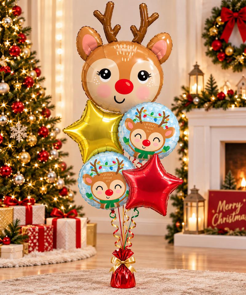 Christmas Red Nosed Reindeer Balloon Bouquet Singapore