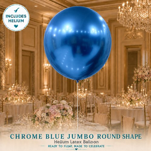 Chrome Blue Jumbo Round Shape Helium Latex Balloon Singapore