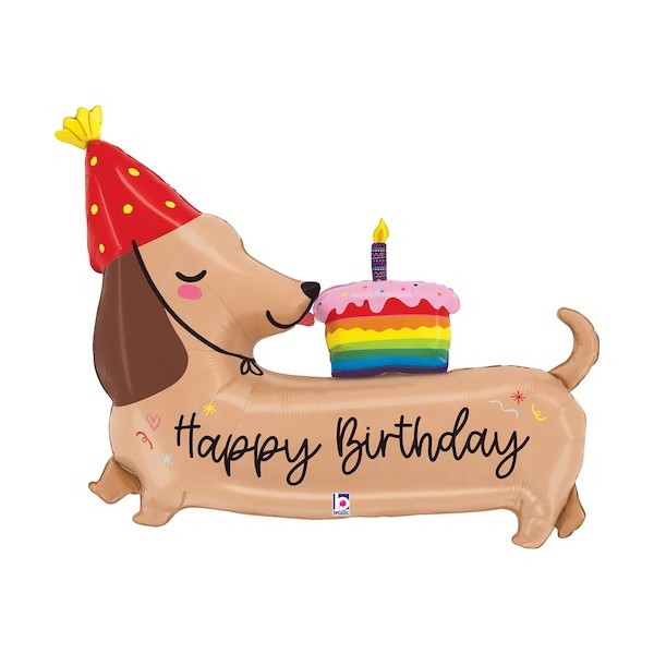 Happy Birthday Dachshund Dog Cake Supershape Foil Balloon Singapore