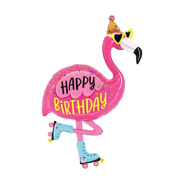 Happy Birthday Flamingo On Skates Supershape Foil Balloon Singapore