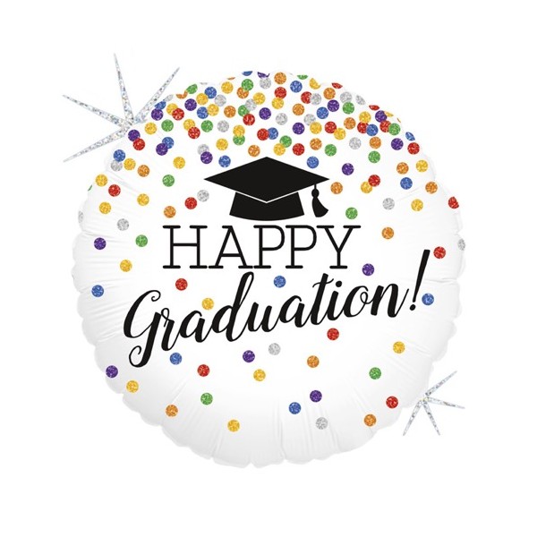Happy Graduation Glittering Confetti Round Mylar Balloon Singapore