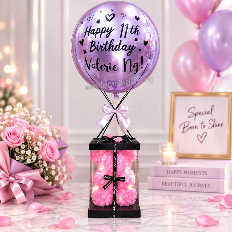 HBD Hot Air Balloon Pink Teddy Bear Singapore