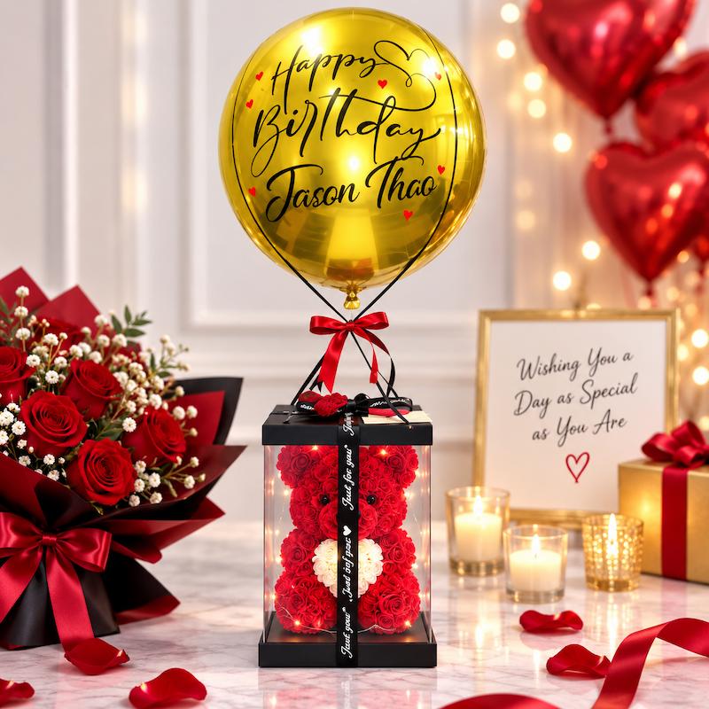 HBD Hot Air Balloon Wne Red Teddy Bear Singapore