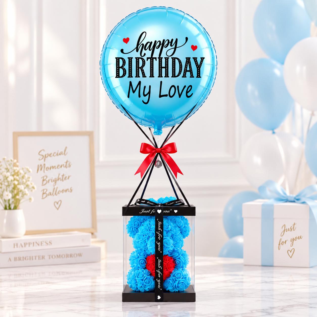 Hot Air Balloon Blue Rose Teddy Bear Singapore