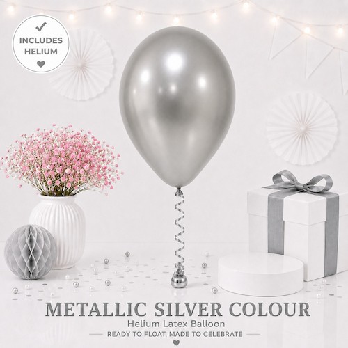 Metallic Silver Colour Helium Latex Balloon Singapore