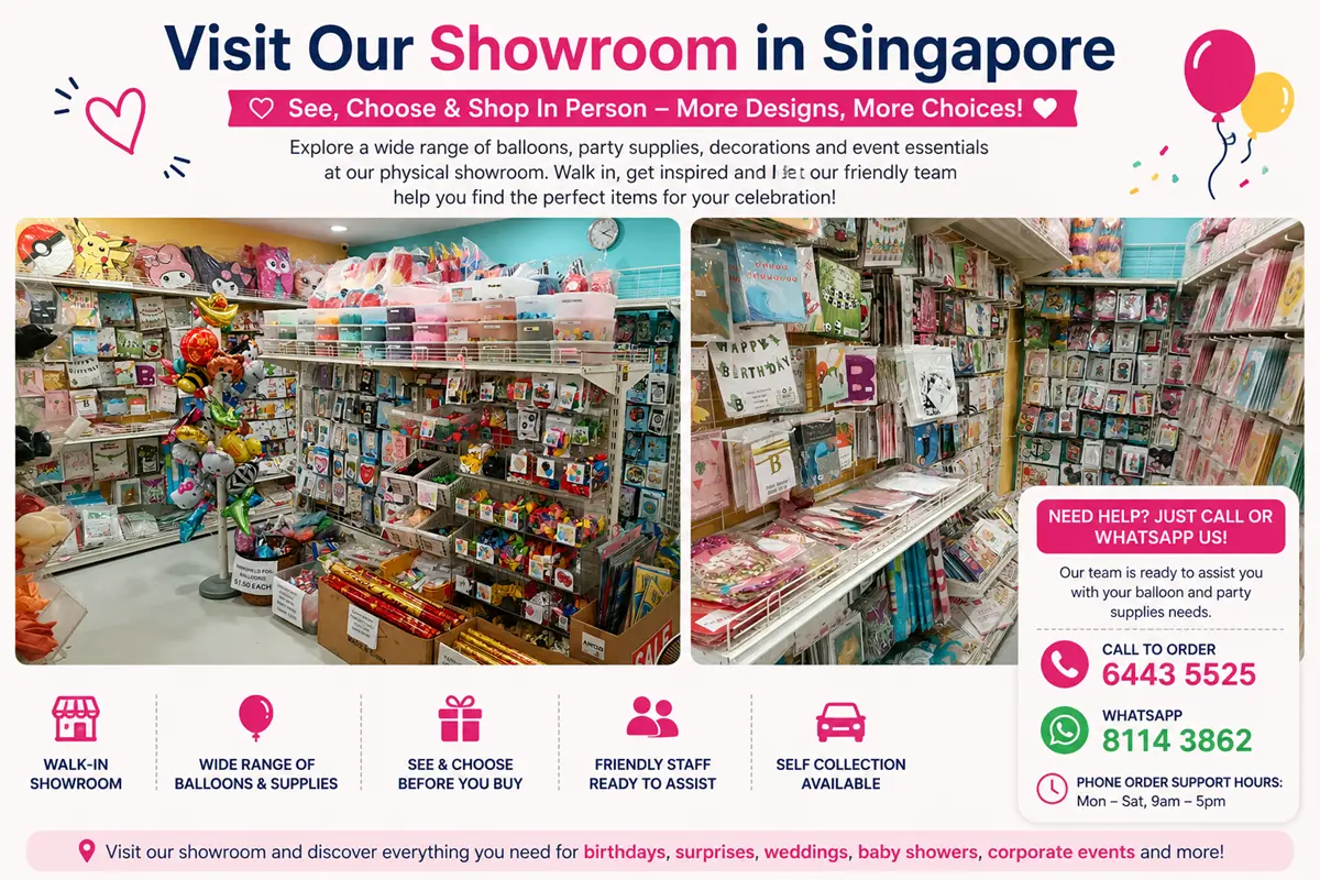 Balloon and party supplies showroom in Singapore