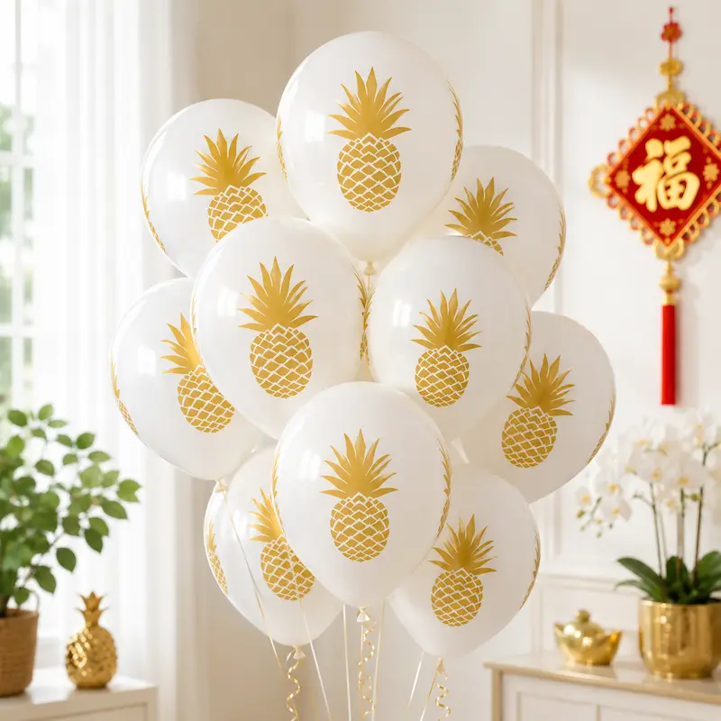 Golden Pineapple on Diamond Clear Helium Latex Balloon Singapore