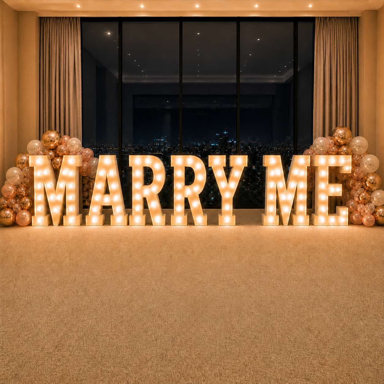Marry Me Marquee Letter Proposal Decoration with Balloon Garland Singapore
